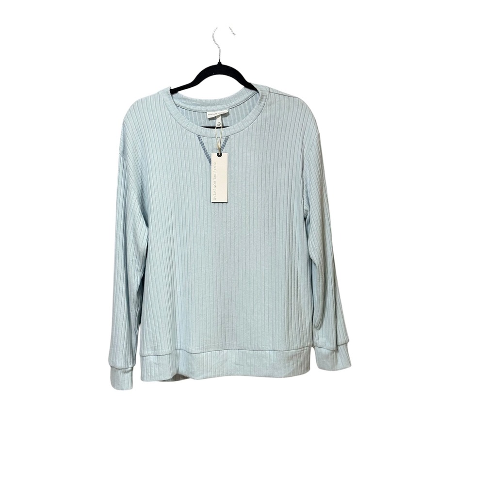 Berkshire Homewear Womens Medium Light Blue Ribbed Long Sleeve Crew Neck Top NEW